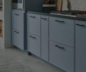 blue slim shaker cabinet doors in kitchen