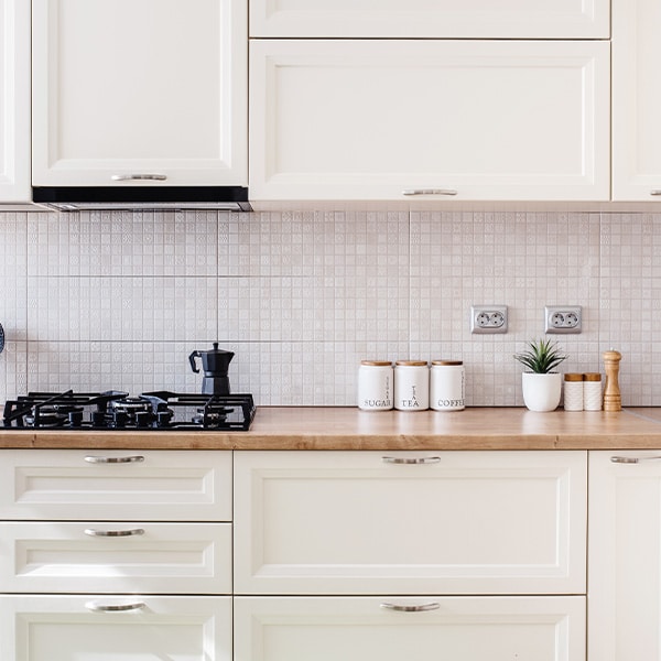 Details of luxurious kitchen, modern wooden furniture